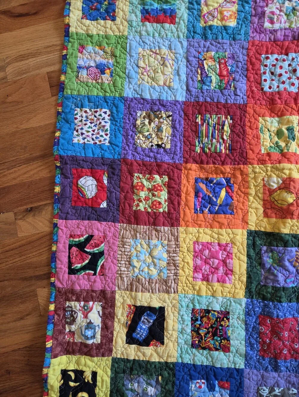 Colorful Patchwork Quilt Kids Happy Hearts Handmade Lap Size